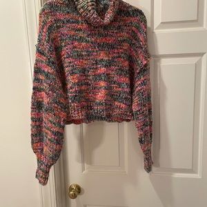 Cropped Turtleneck Pullover Sweater (Multicolored)